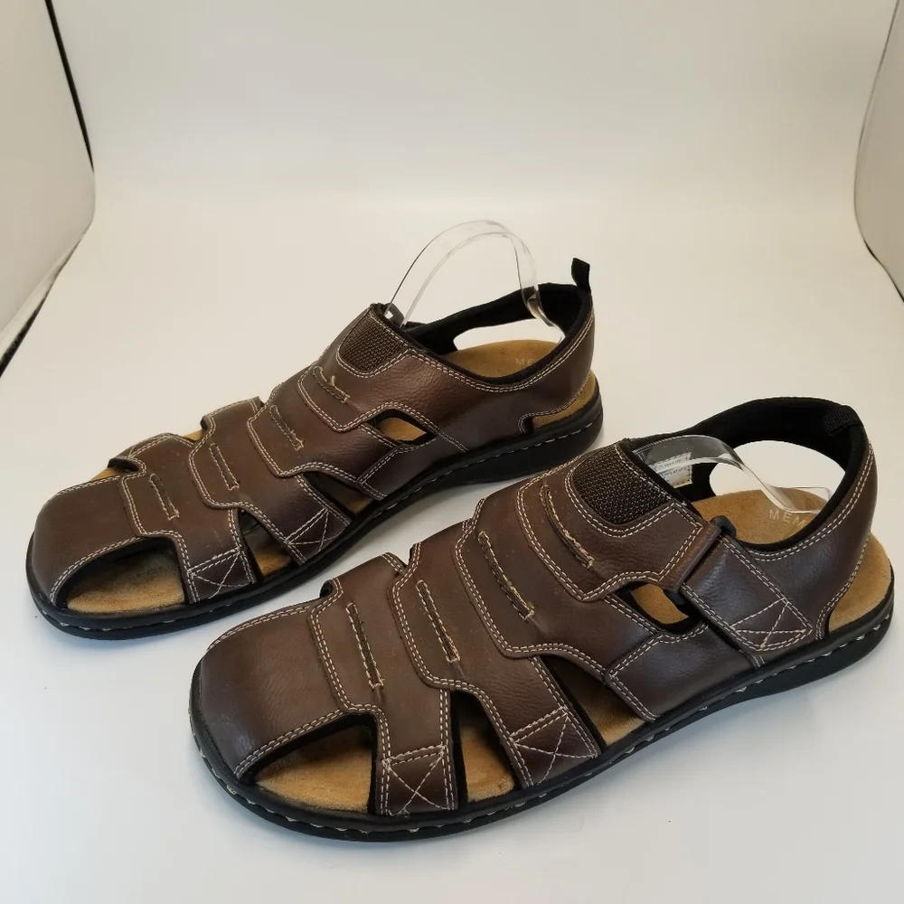 Dockers Searose Mens Size 13M Brown Faux Leather Fisherman Sandal Memory Foam